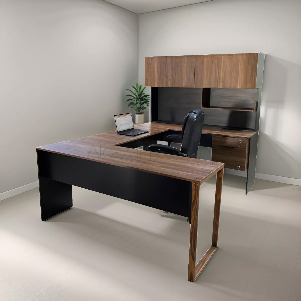 Escritorio Ejecutivo en U con gabinete Alcázar 2.2 x 1.6 x 1.5 mts Escritorio de melamina AlcazarMuebles.com