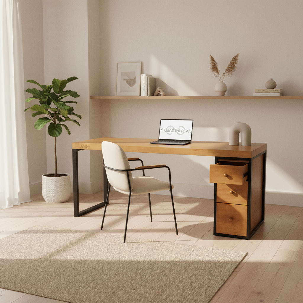 Escritorio Homeoffice 180 cm. de largo 3 cajones Roble Escritorio de Madera Alcazarmuebles.com