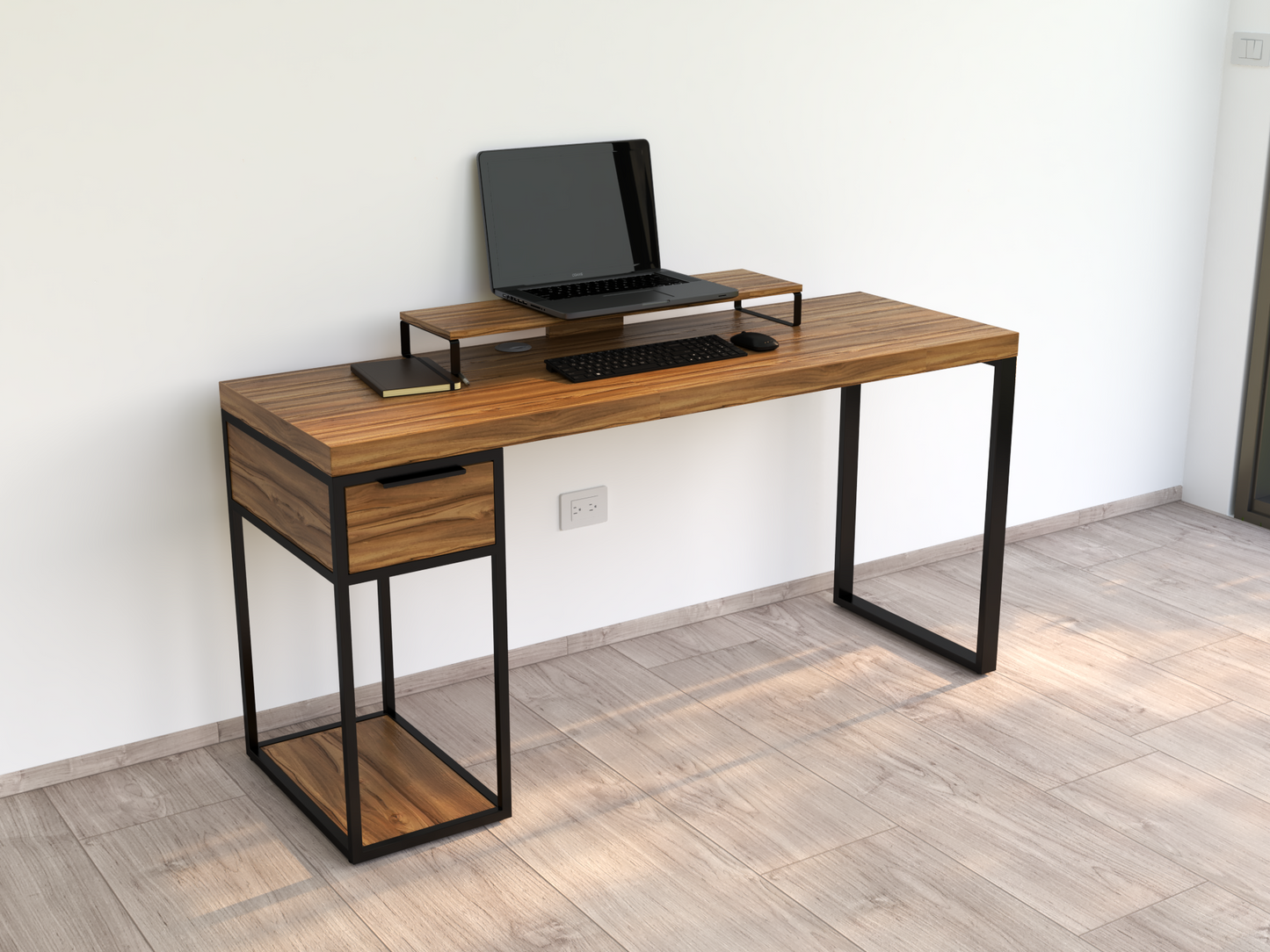 Escritorio Home Office Lite 150 1 cajón melamina Nogal Terracota alcazarmuebles.com