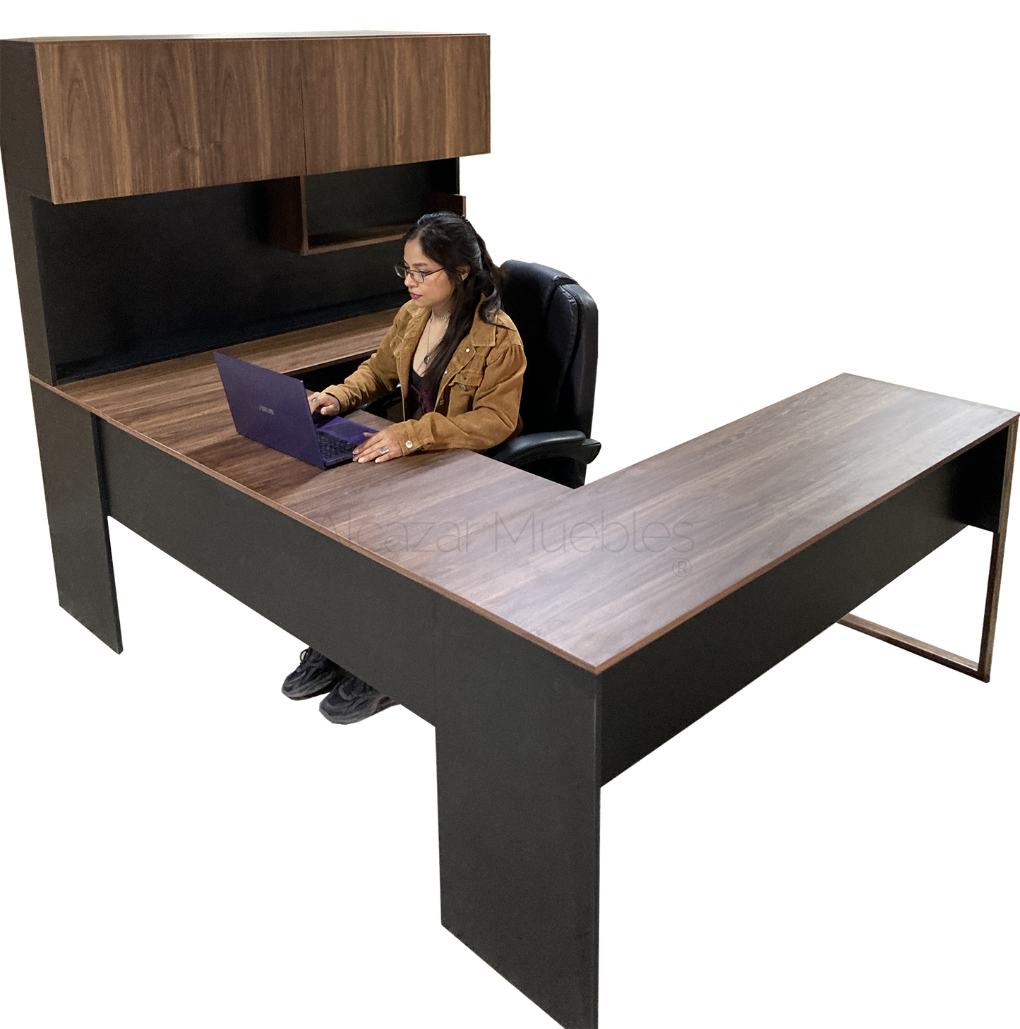 Escritorio Ejecutivo en U con gabinete Alcázar 2.2 x 1.6 x 1.5 mts Escritorio de melamina AlcazarMuebles.com