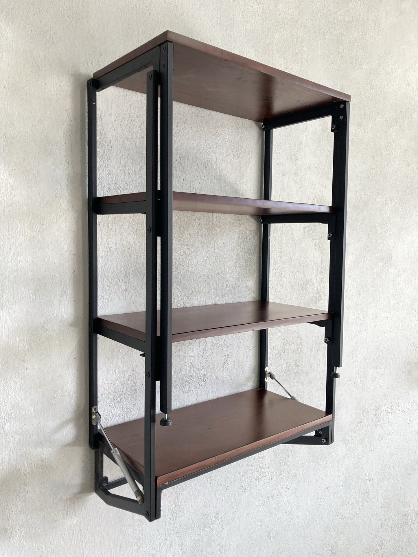 Librero-Escritorio Metal Plegable Estilo Industrial Nogal alcazarmuebles.com