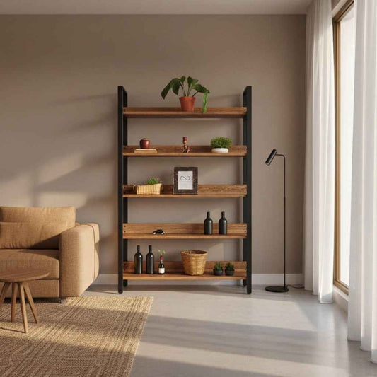 Librero Metal y Madera modelo Bergen 190 x 120 x 33 cm Industrial Estanteria