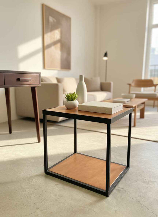 Mesa Lateral Deos de Madera y Metal, Industrial