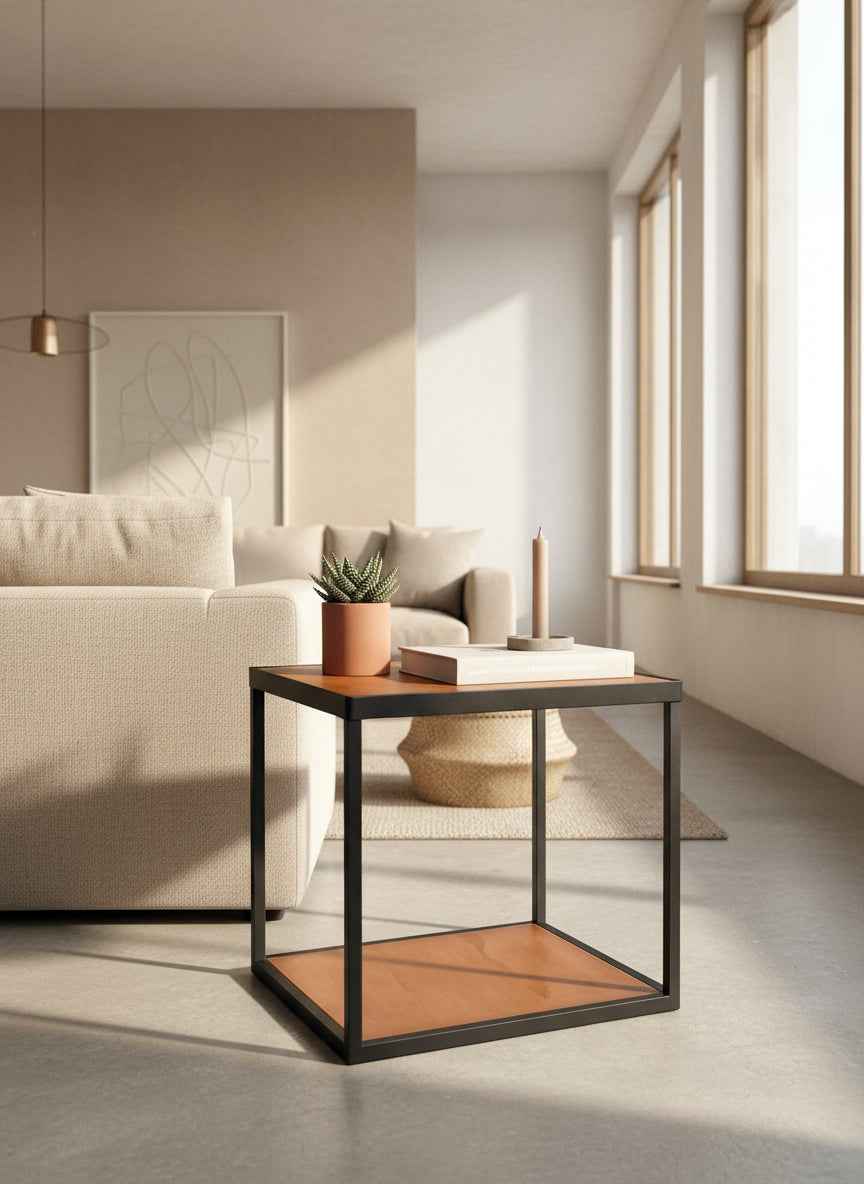 Mesa Lateral Deos de Madera y Metal, Industrial