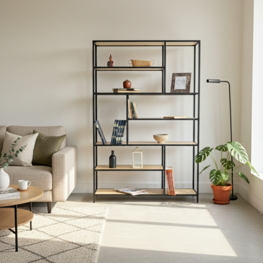 Librero Metal y Madera Industrial Mod. Roga 190x120x33cm - Alcazarmuebles.com
