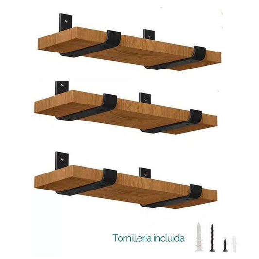 Juego de 3 repisas de madera con ménsula de metal en L alcazarmuebles.com