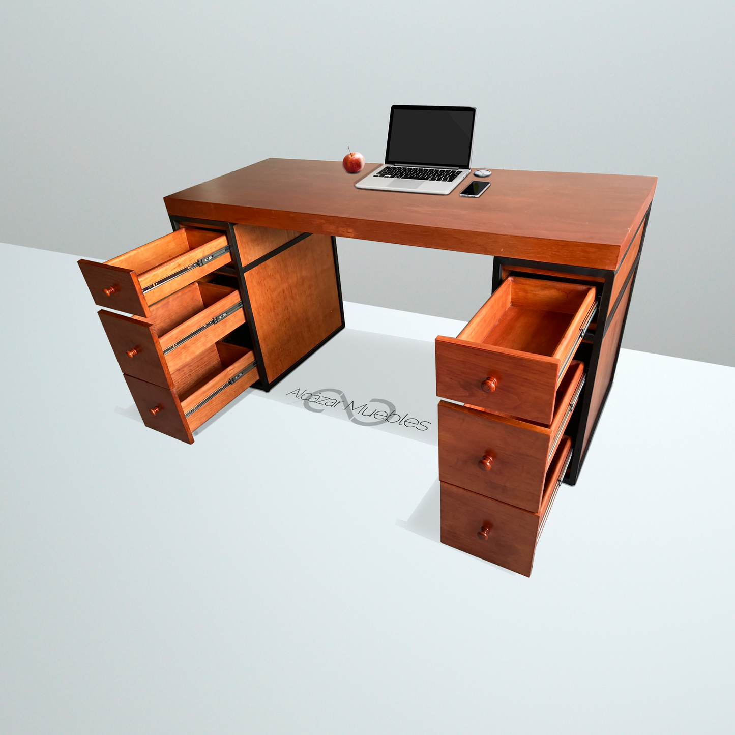 Escritorio Home Office 150 cm 6 cajones minimalista industrial Alcazarmuebles.com