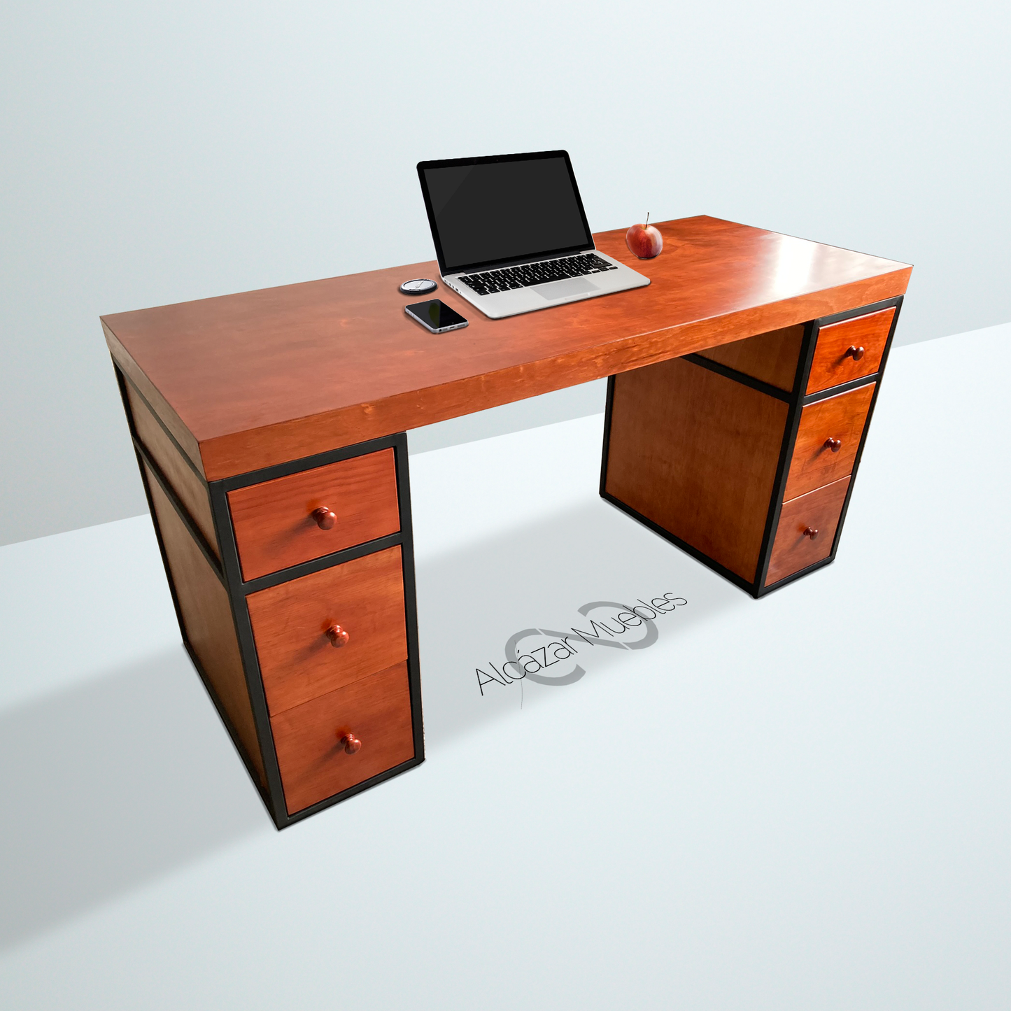 Escritorio Home Office 150 cm 6 cajones minimalista industrial Alcazarmuebles.com
