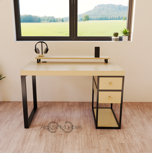 Escritorio Home Office 120 cm 2 Cajones del mismo lado Pino Alcazarmuebles.com