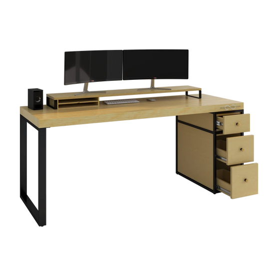 Escritorio Homeoffice 180 cm 3 cajones madera y metal Pino Alcazarmuebles.com