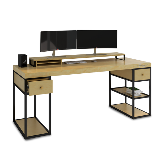 Escritorio Homeoffice 180 cm 2 cajones 3 entrepaños Industrial moderno Alcazarmuebles.com