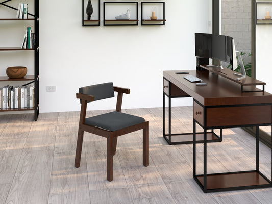 Silla de madera tapizada estilo minimalista nogal alcazarmuebles.com