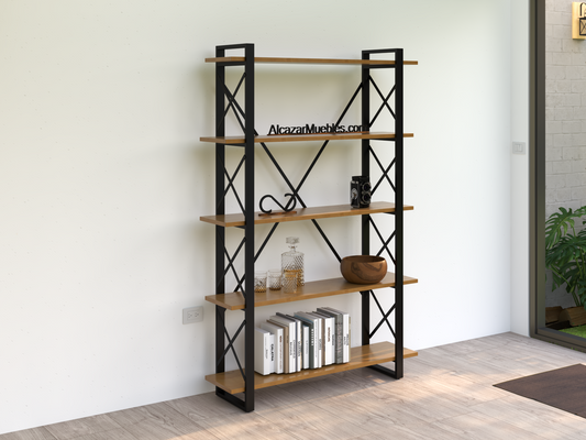 Librero Mod. Celta 120 Industrial de metal y Madera alcazarmuebles.com