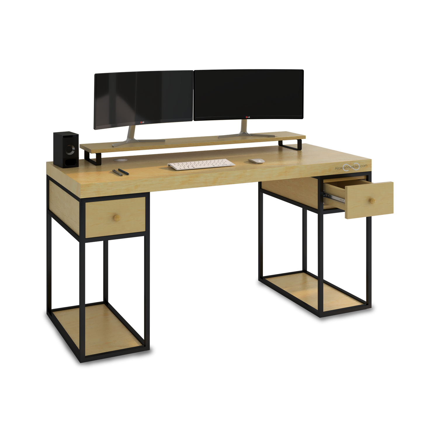 Escritorio Home Office 150 cm 2 cajones estilo Industrial 100% madera Alcazarmuebles.com