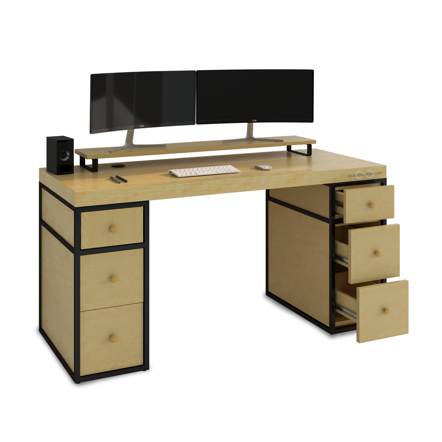 Escritorio Home Office 150 cm 6 cajones minimalista industrial Alcazarmuebles.com