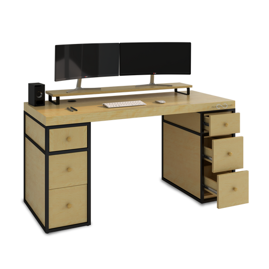 Escritorio Home Office 150 cm 6 cajones minimalista industrial Alcazarmuebles.com