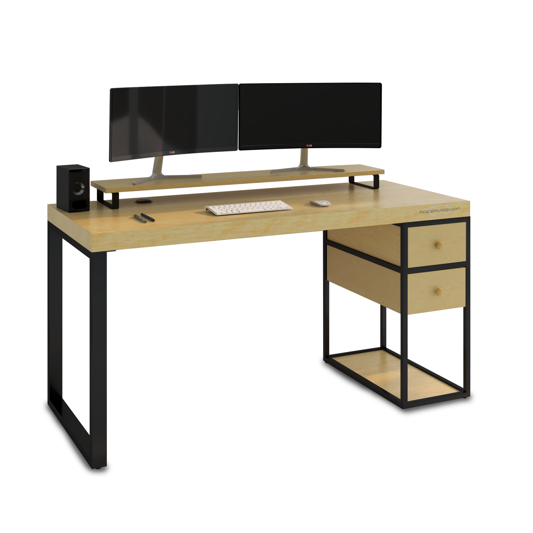 Soporte para 2 monitores - Repisa para escritorio en madera