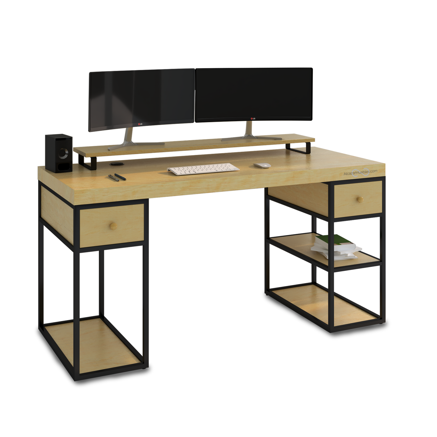 Escritorio Home Office 150 cm  2 cajones, 3 entrepaños, moderno minimalista madera 100%