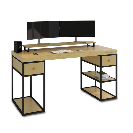 Escritorio Home Office 150 cm 2 cajones, 3 entrepaños, moderno minimalista madera 100%