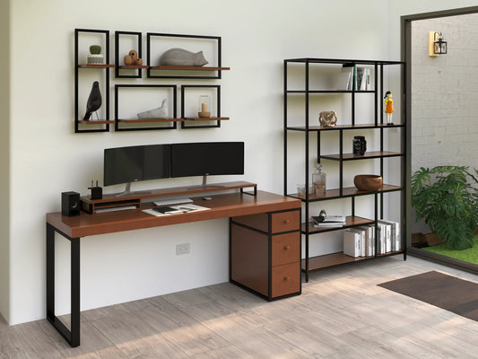 Escritorio Homeoffice 180 cm 3 cajones madera y metal Alcazarmuebles.com