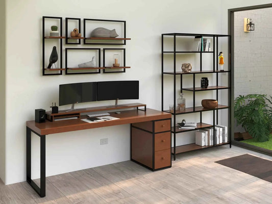 Escritorio Homeoffice 180 cm 3 cajones madera y metal