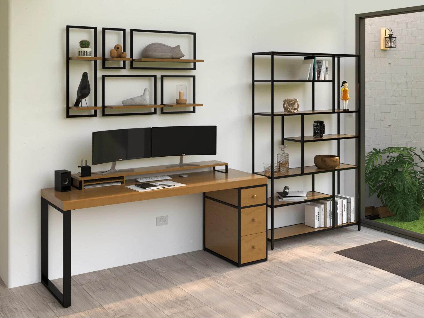 Escritorio Homeoffice 180 cm 3 cajones madera y metal Alcazarmuebles.com