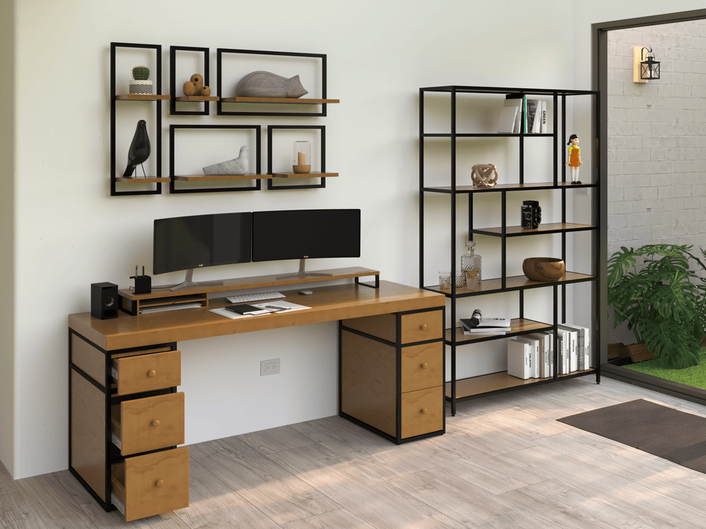 Escritorio estilo industrial de metal y madera sólida Alcazar Home Office Muebles SET DE MUEBLES  ROBLE CLARO