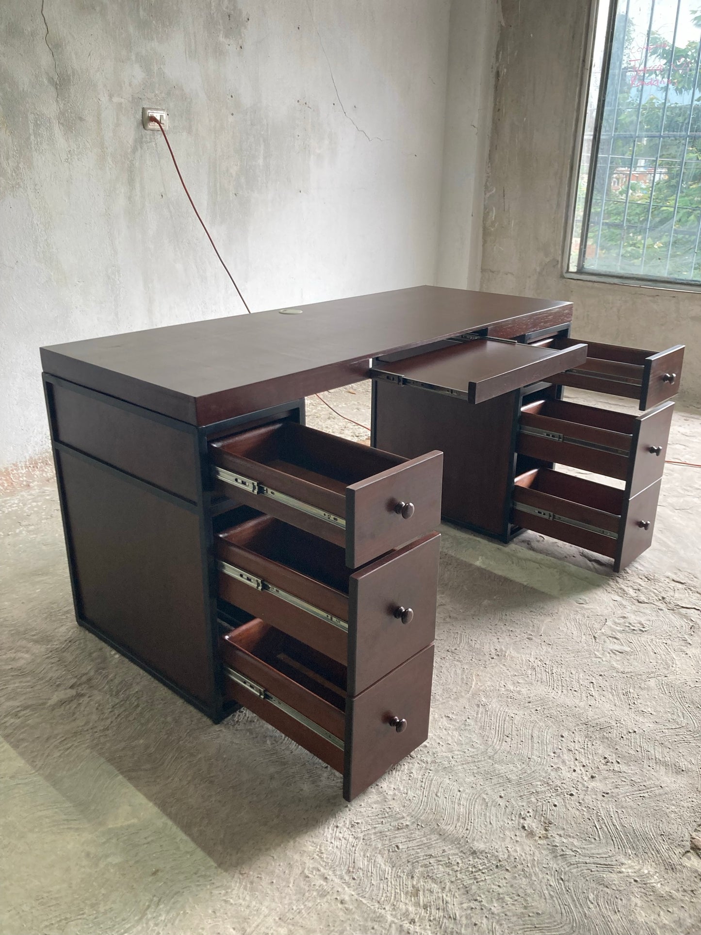 Escritorio Home Office 150 cm 6 cajones minimalista industrial Alcazarmuebles.com