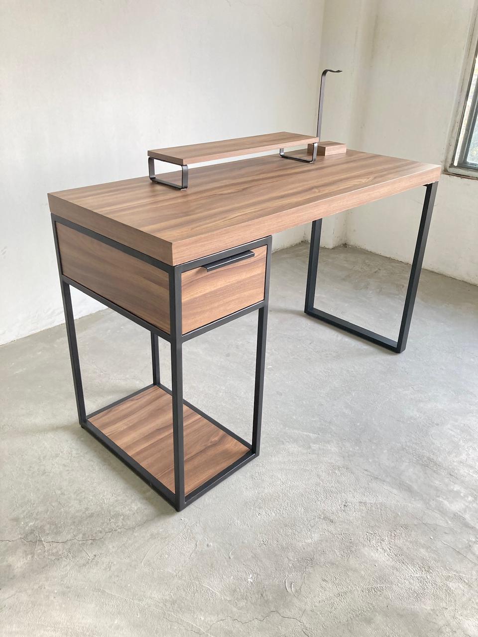 Escritorio Home Office Minimalista Durable 120 cm 1 cajon Nogal Terracota alcazarmuebles.com