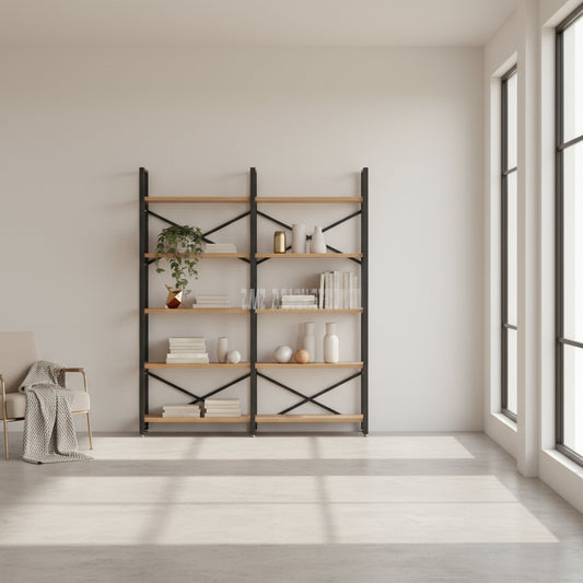 Librero Madera Industrial Modelo Romsdal 182 X 160 X 34 Cms. Pino Natural Librero alcazarmuebles.com