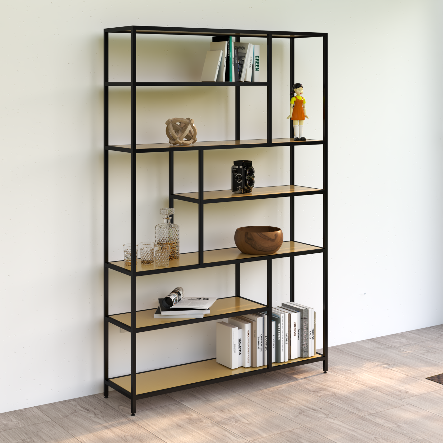 Librero estante metalico entrepaños de madera  solida estilo industrial  medidas: altura 1080 mts. 1.20 mts ancho y 33 cm de ancho.