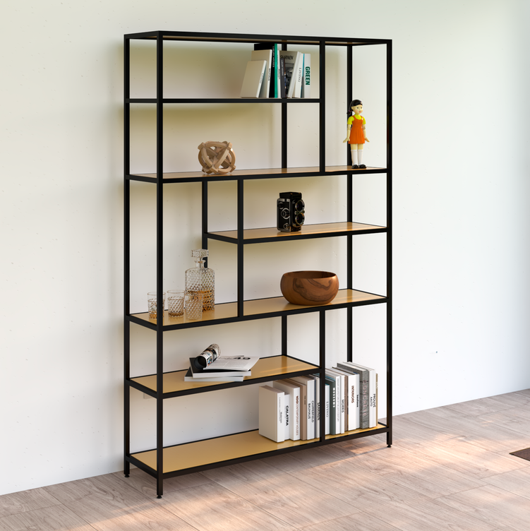 Librero estante metalico entrepaños de madera  solida estilo industrial  medidas: altura 1080 mts. 1.20 mts ancho y 33 cm de ancho.