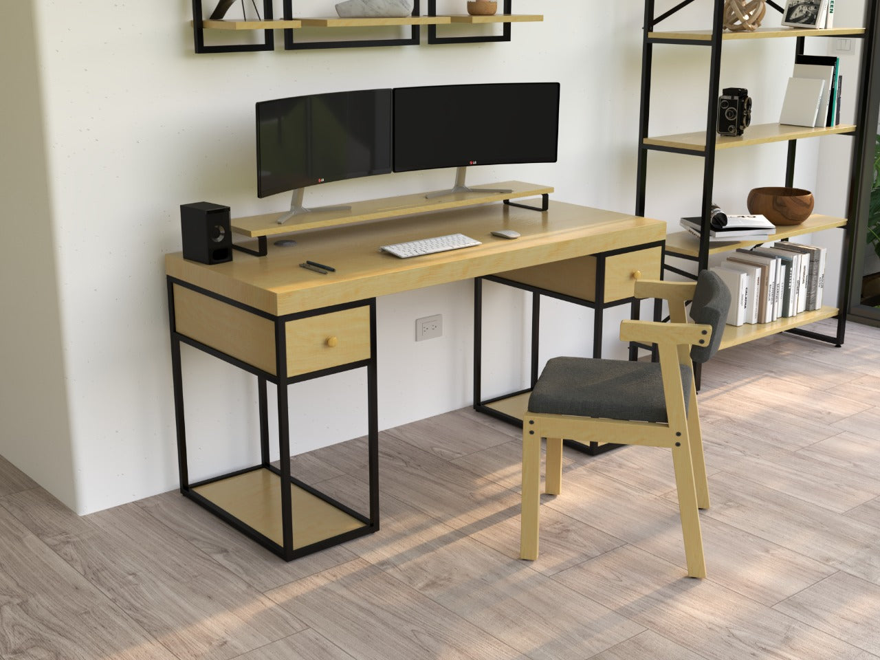 Silla de madera tapizada estilo minimalista pino alcazarmuebles.com