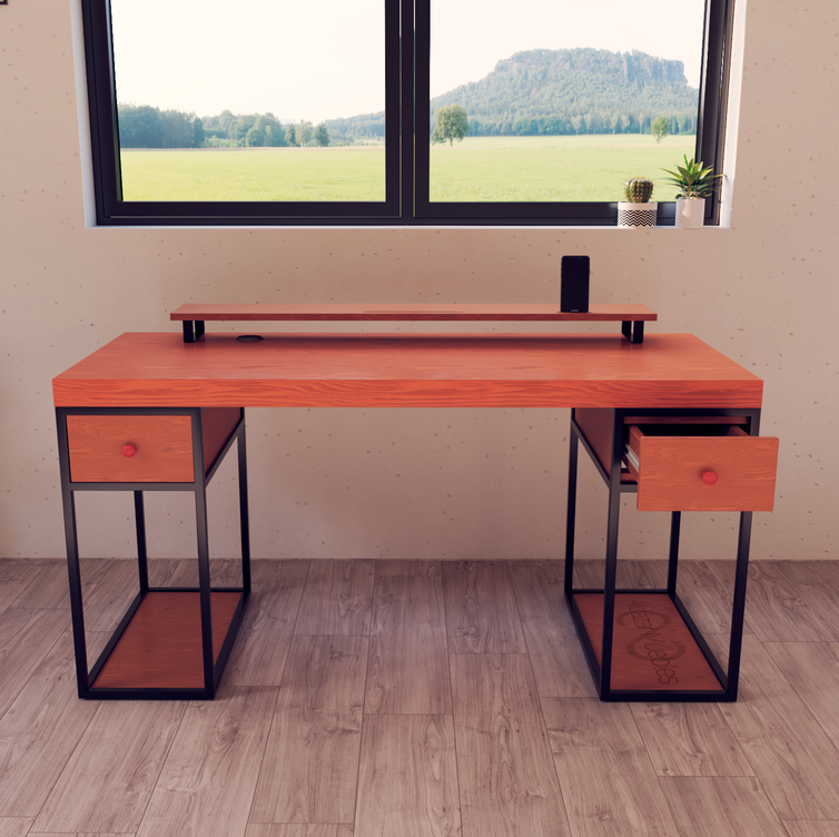 Escritorio Home Office 150 cm 2 cajones estilo Industrial 100% madera