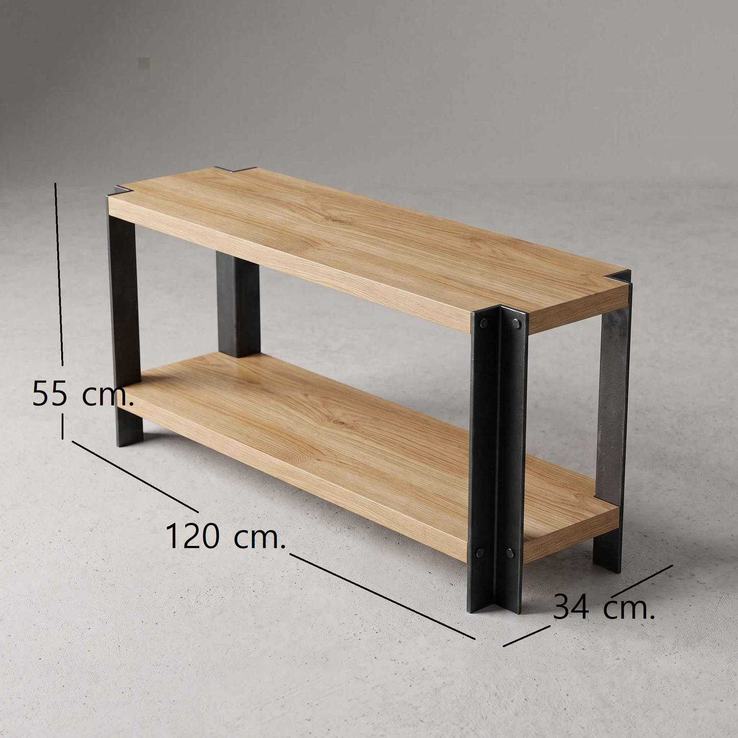 Mueble para TV BRONTE Industrial de Madera Maciza y Acero 120x34x55cm