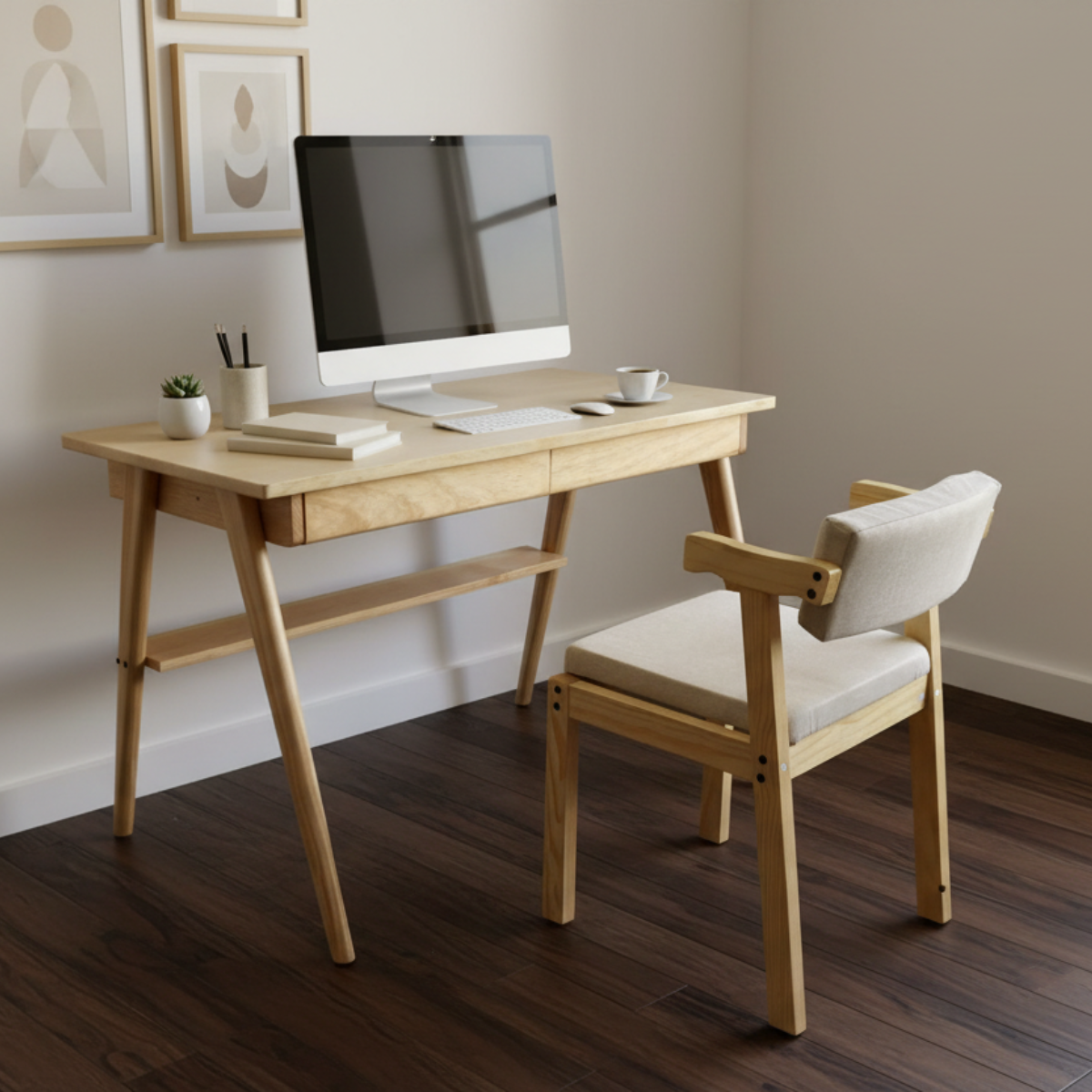 Combo Escritorio y Silla Santy Madera Maciza | Home Office - Alcazarmuebles.com