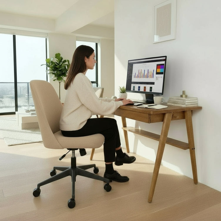 Escritorio de Madera Minimalista color Roble, con 2 percheros.