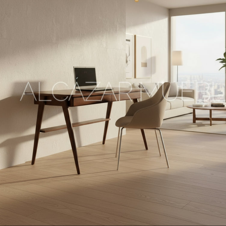 Escritorio Madera Minimalista 2 cajones color nogal 