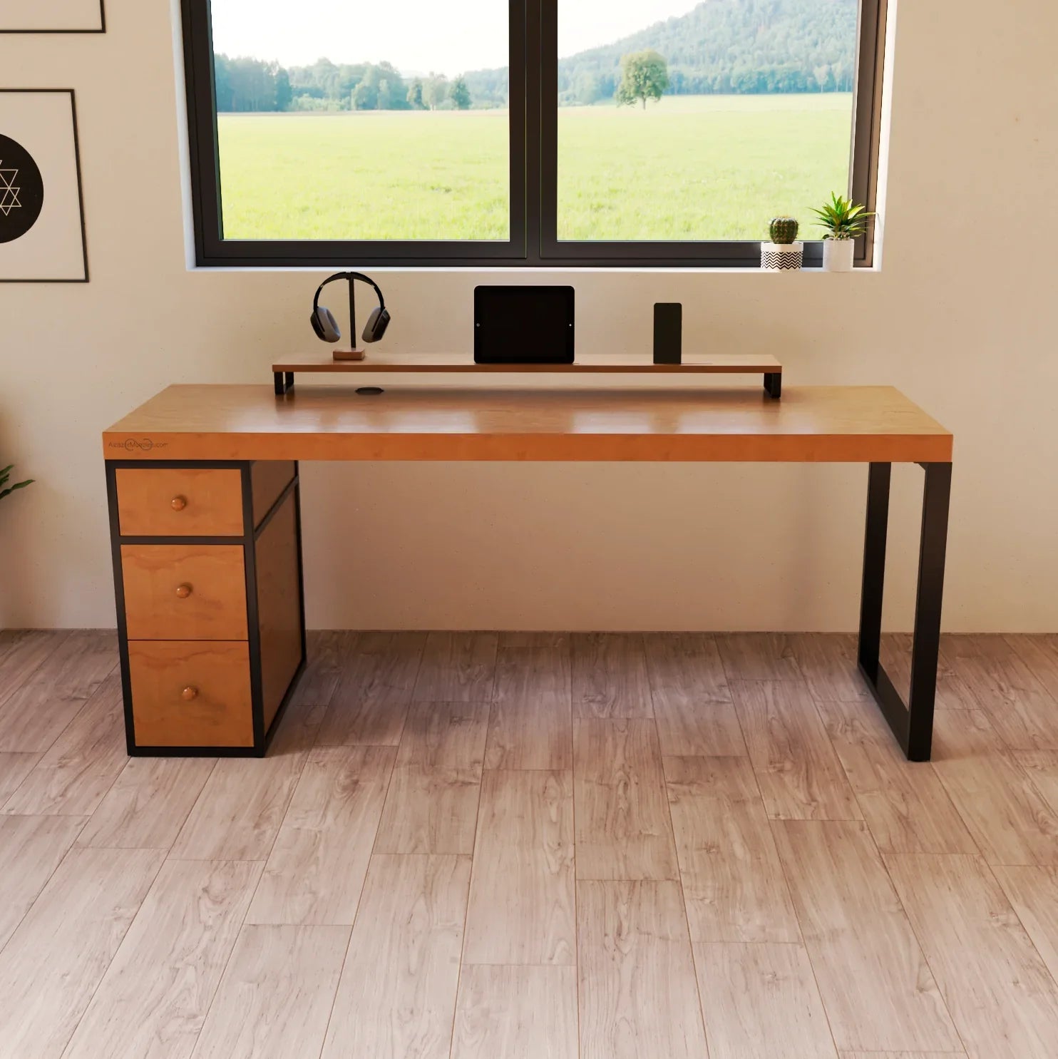 Escritorio Homeoffice 180 cm. de largo 3 cajones Cedro Escritorio de Maderaa Alcazarmuebles.com