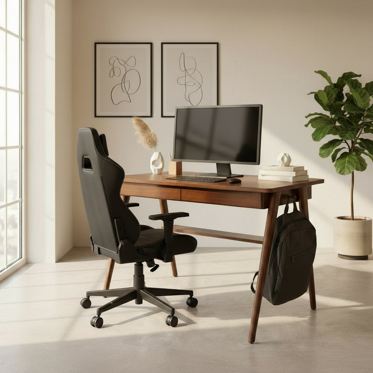 Escritorio de Madera 2 cajones 2 percheros Minimalista color roble.