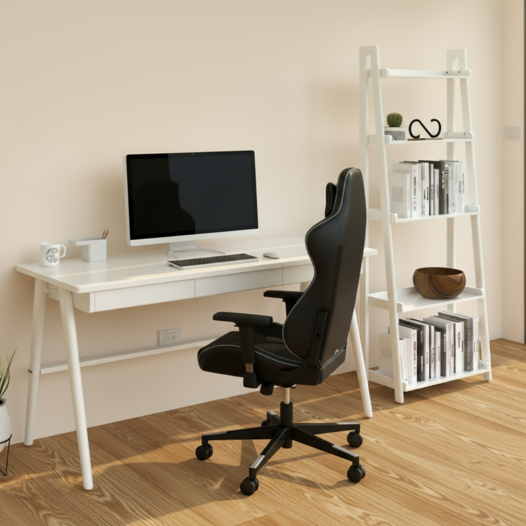  Escritorio de Madera Modelo Santy  Blanco 3 cajones alcazarmuebles.com