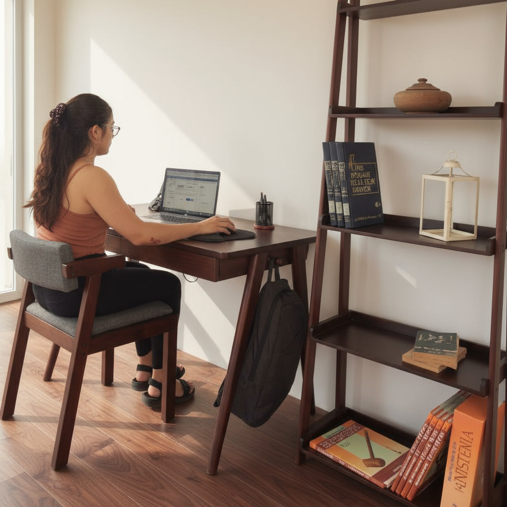 Set de Escritorio de madera sólida modelo Santy con silla y Librero Set de muebles de madera alcazarmuebles.com