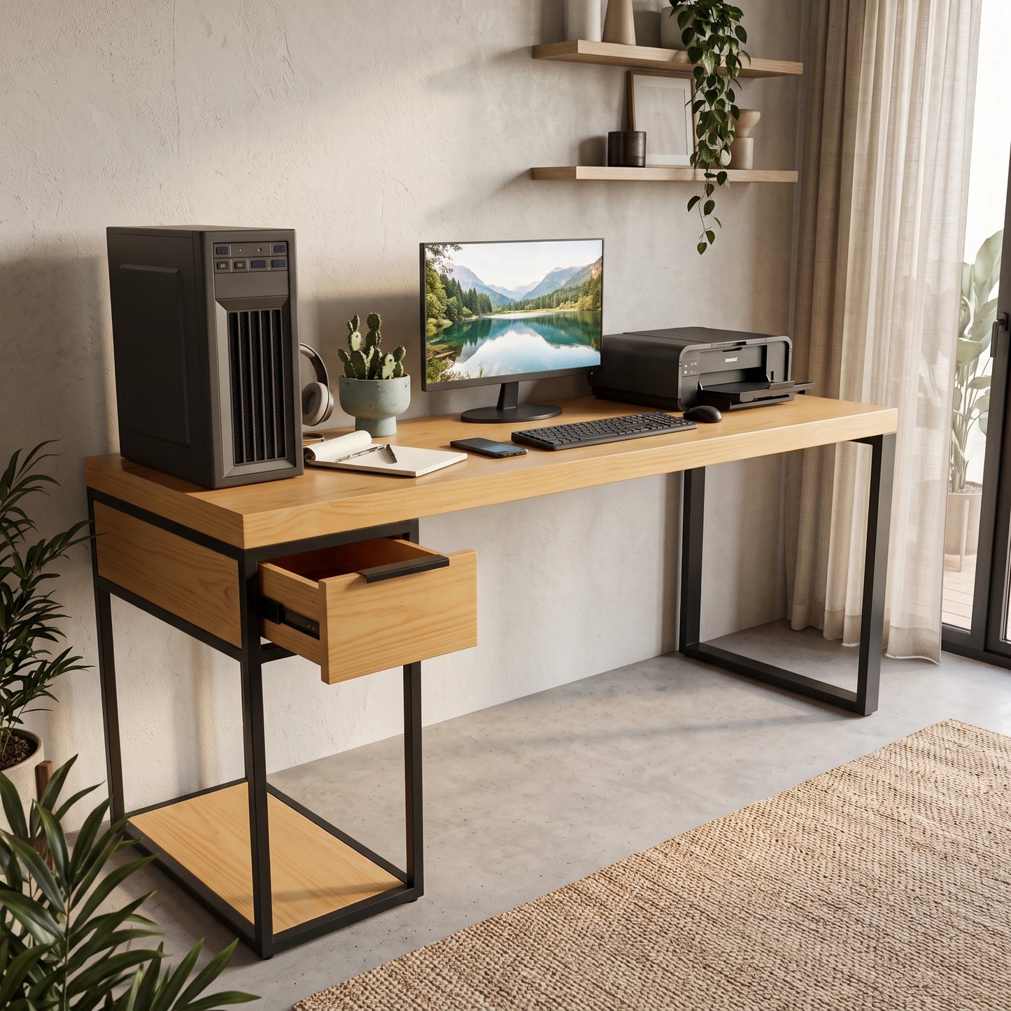 Escritorio de Madera y Acero Home Office 180 Configurable de 0 a 6 Cajones