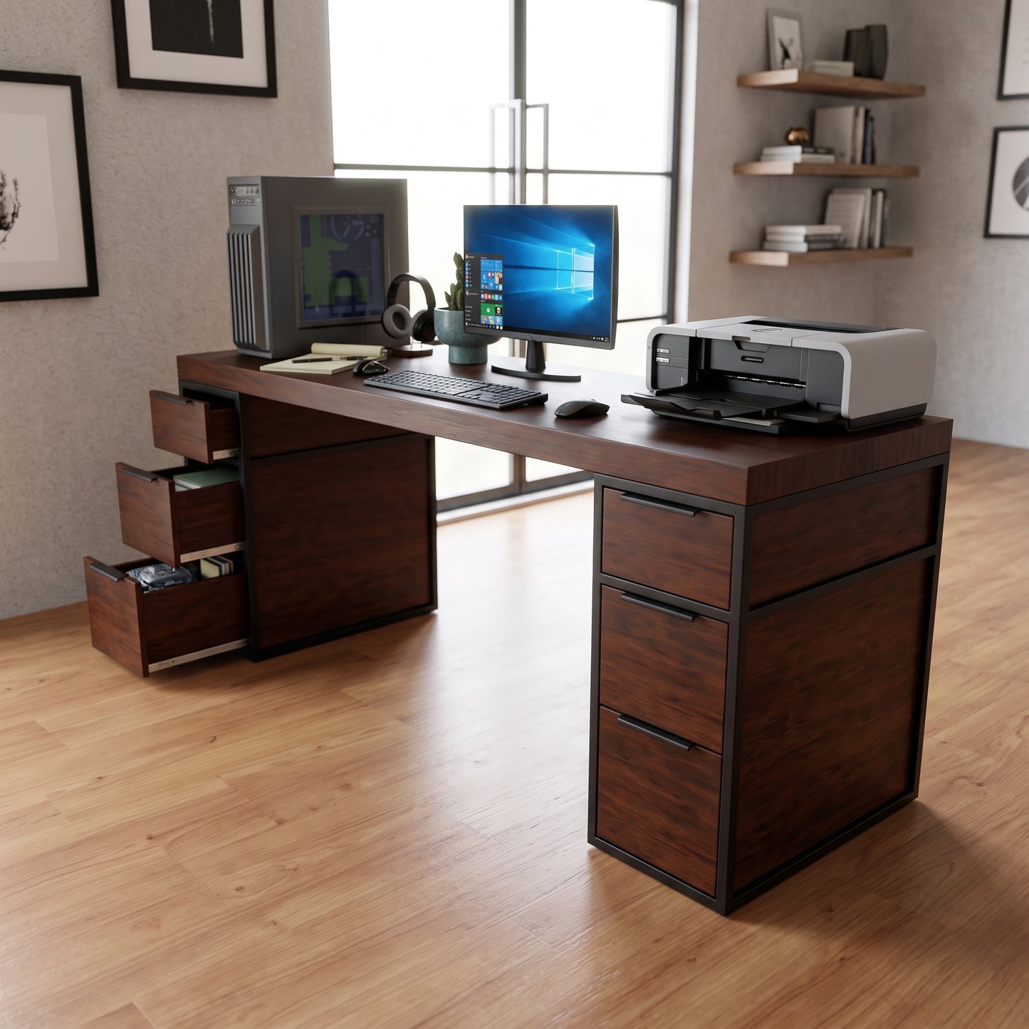 Escritorio de Madera y Acero Home Office 180 Configurable de 0 a 6 Cajones