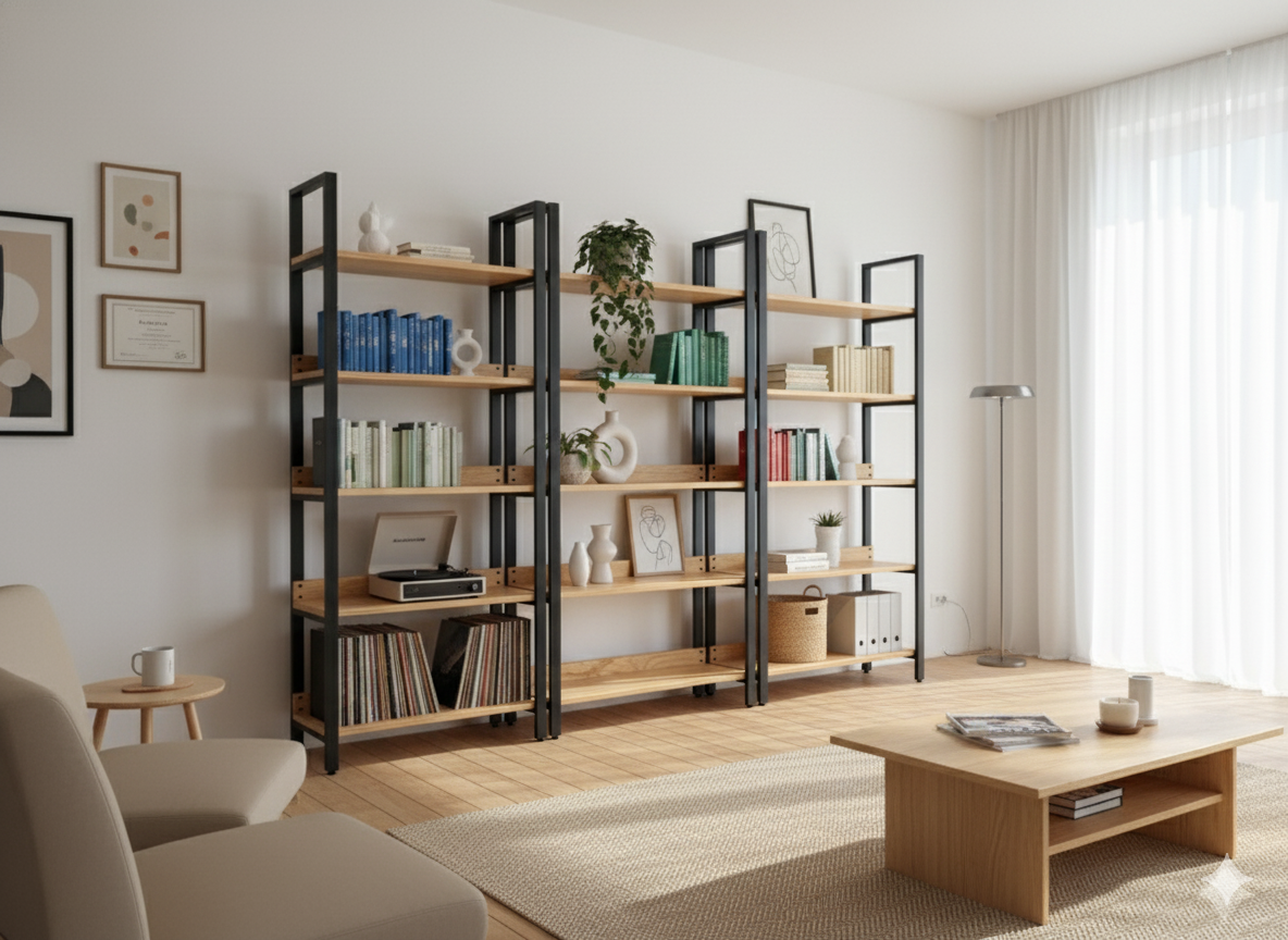 Librero Mod. Bergen 190 x 120 x 33 cm madera y metal estanteria