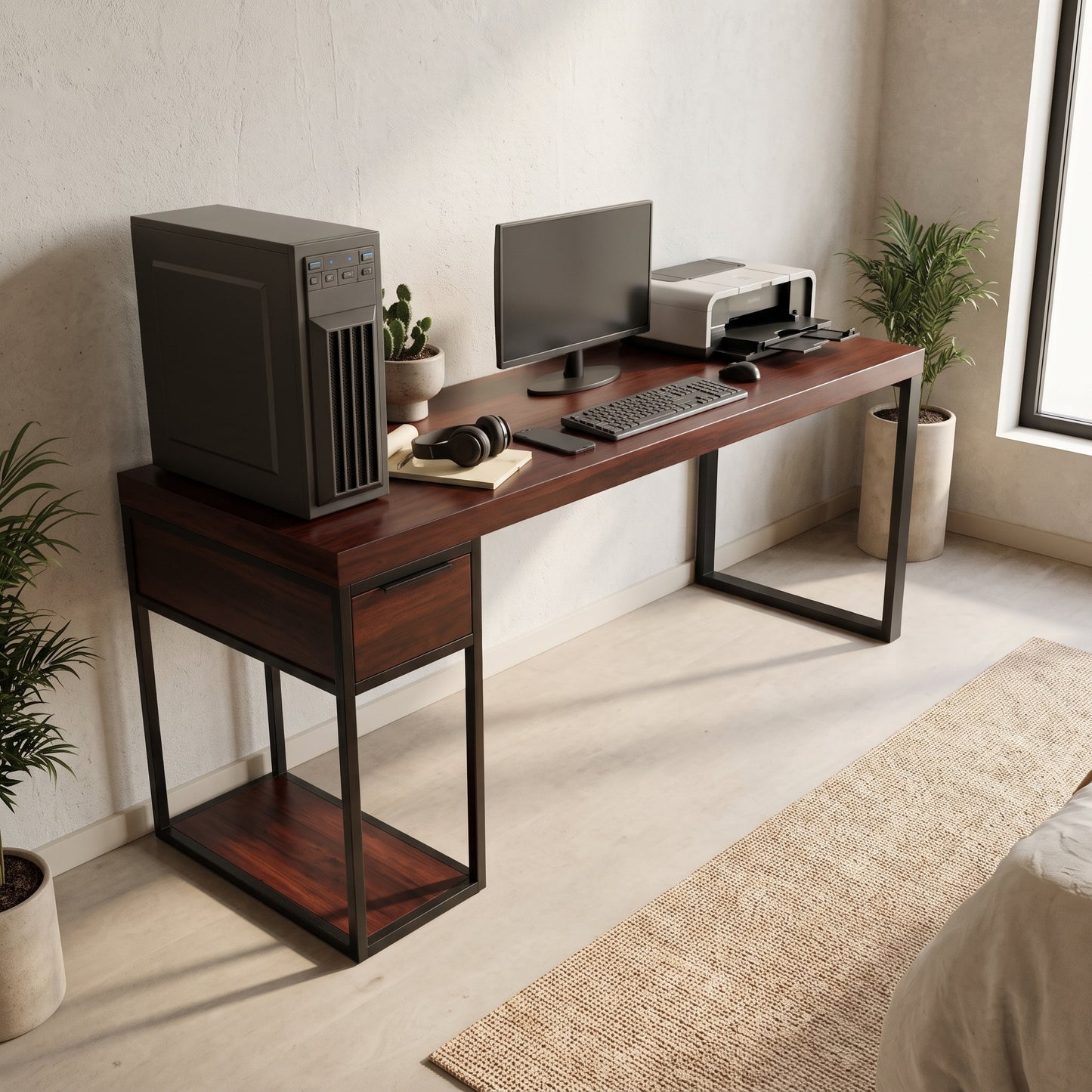 Escritorio de Madera y Acero Home Office 180 Configurable de 0 a 6 Cajones