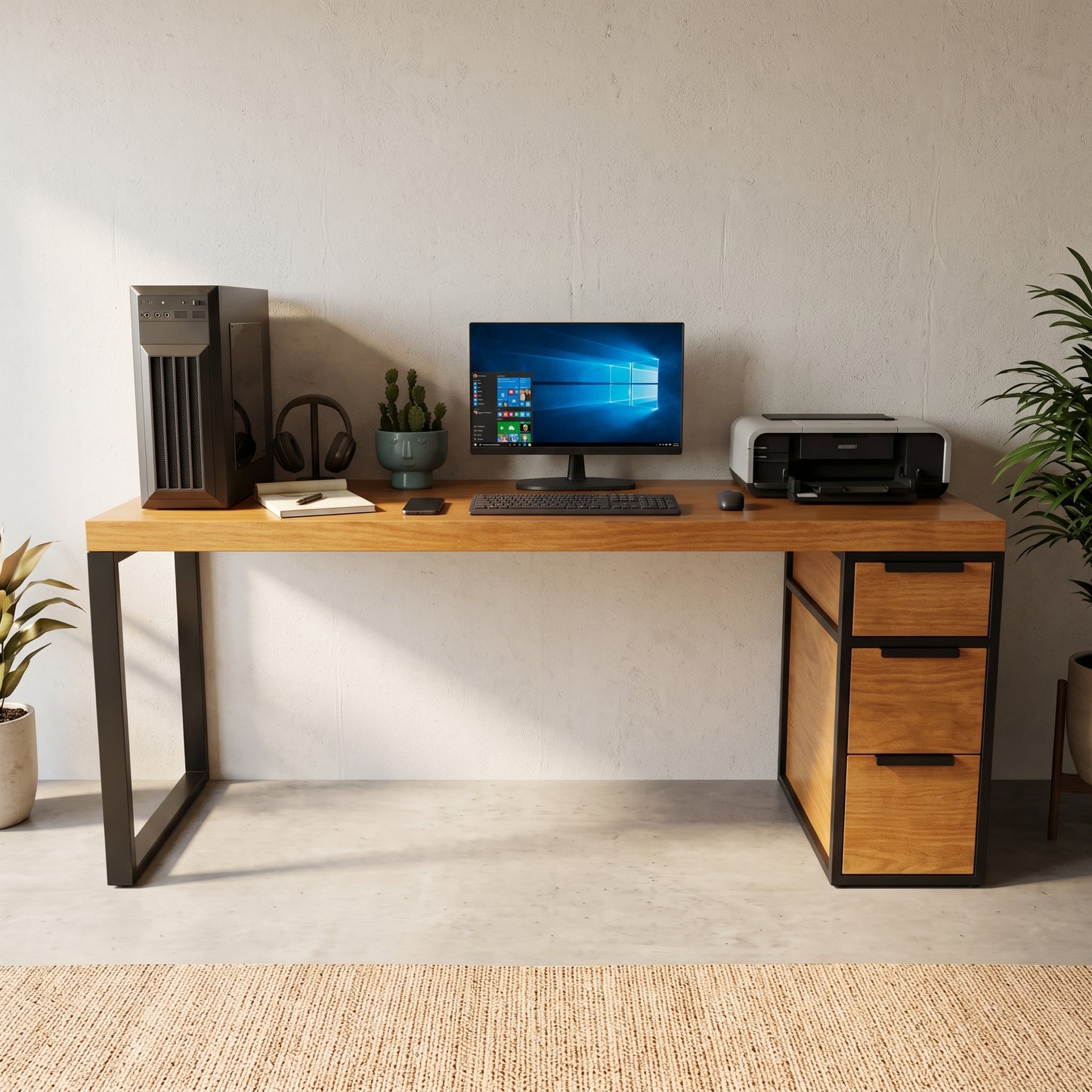 Escritorio de Madera y Acero Home Office 180 Configurable de 0 a 6 Cajones