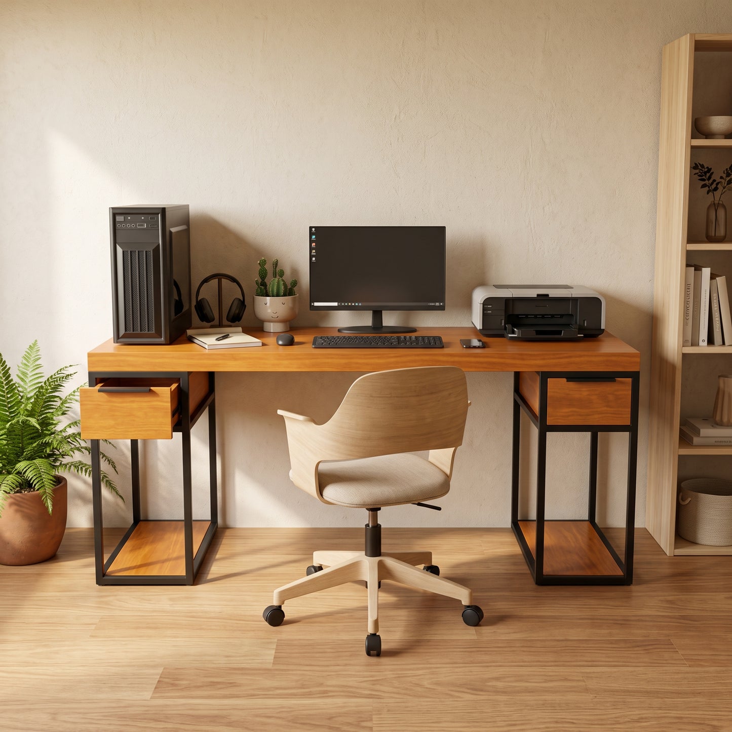 Escritorio de Madera y Acero Home Office 180 Configurable de 0 a 6 Cajones