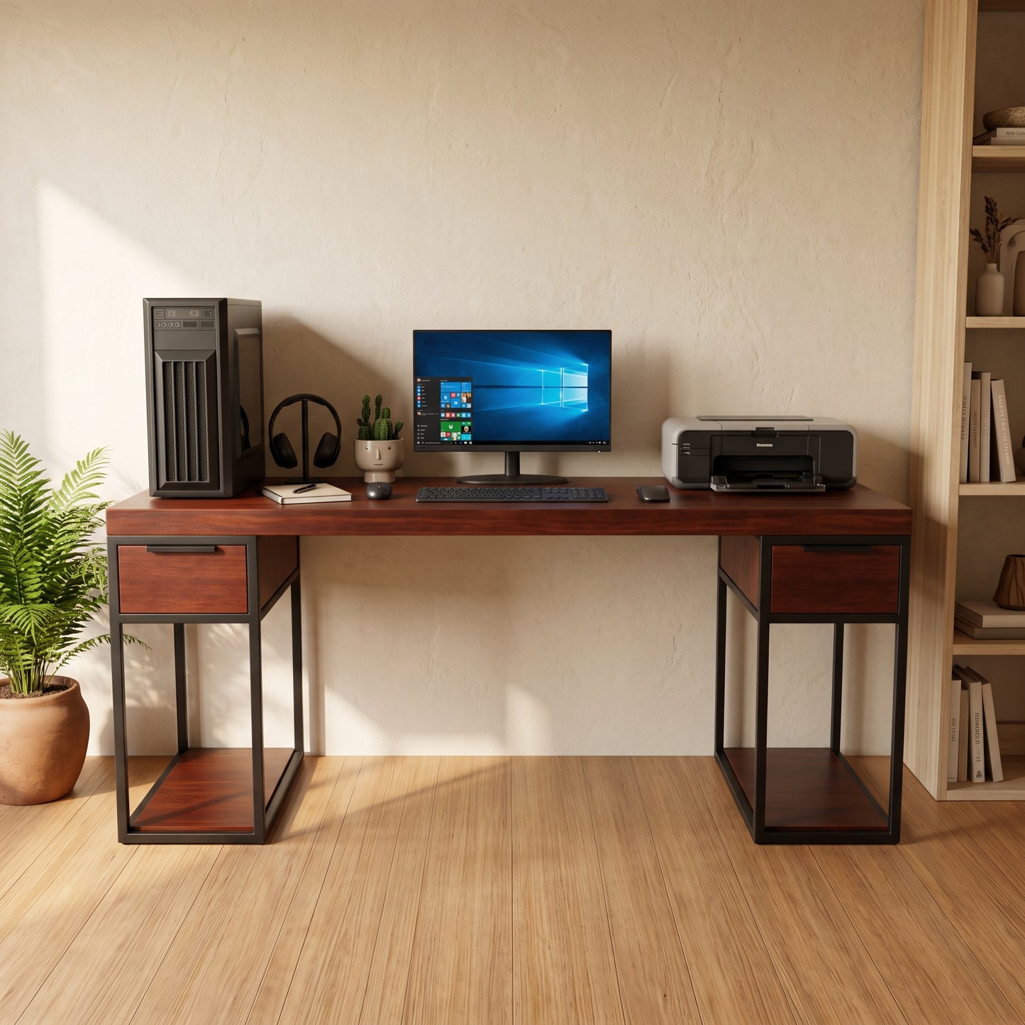 Escritorio de Madera y Acero Home Office 180 Configurable de 0 a 6 Cajones