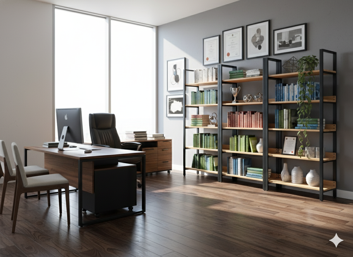 Librero Metal y Madera modelo Bergen 190 x 120 x 33 cm Industrial  Estanteria - Alcazarmuebles.com